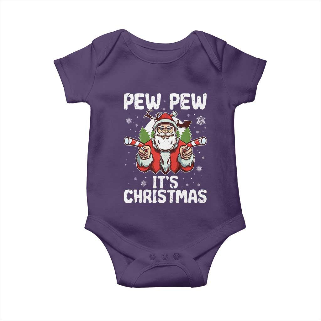 Funny Pew Pew Santa Christmas Baby Onesie Angry Santa with Candy Cane Guns Holiday Humor - Wonder Print Shop