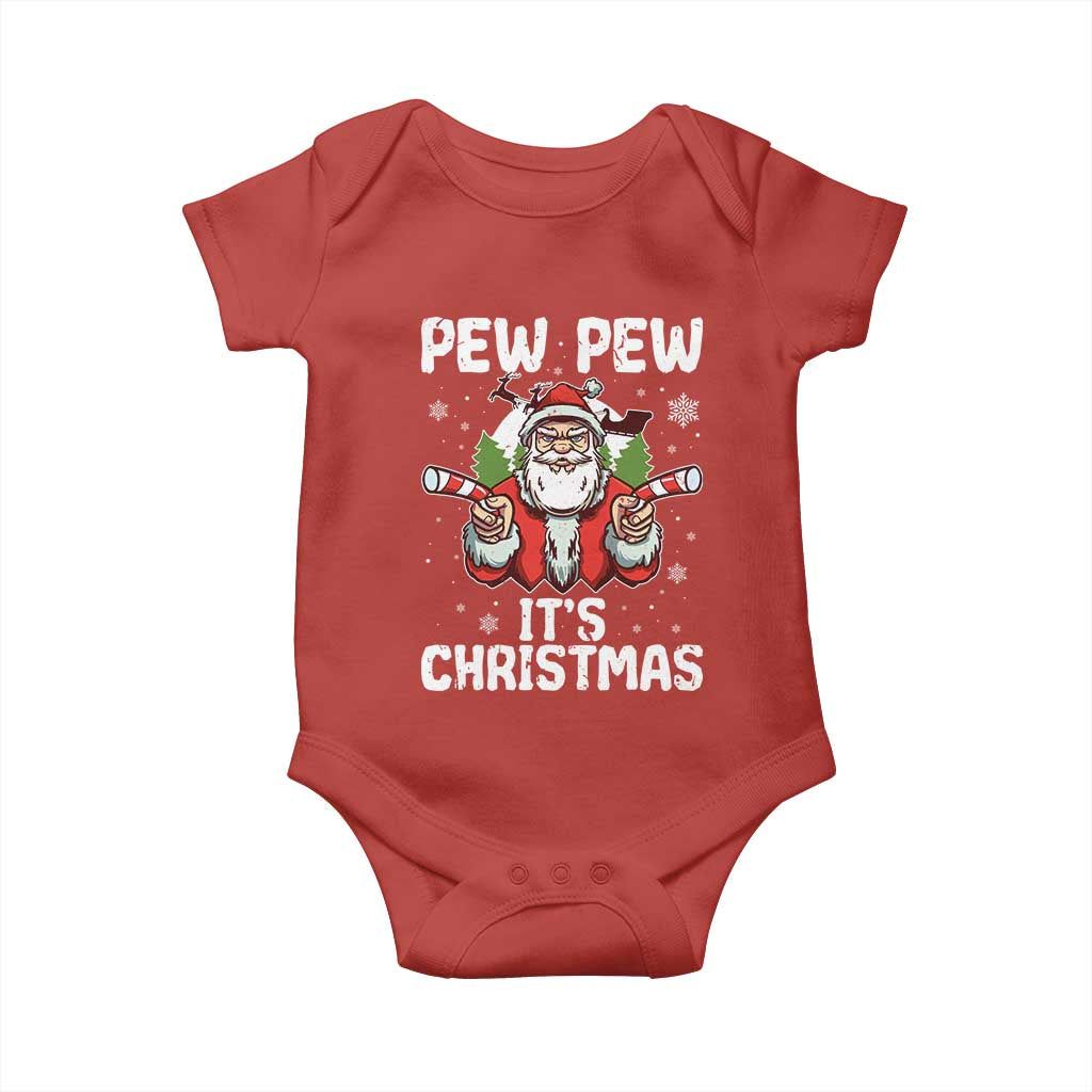 Funny Pew Pew Santa Christmas Baby Onesie Angry Santa with Candy Cane Guns Holiday Humor - Wonder Print Shop