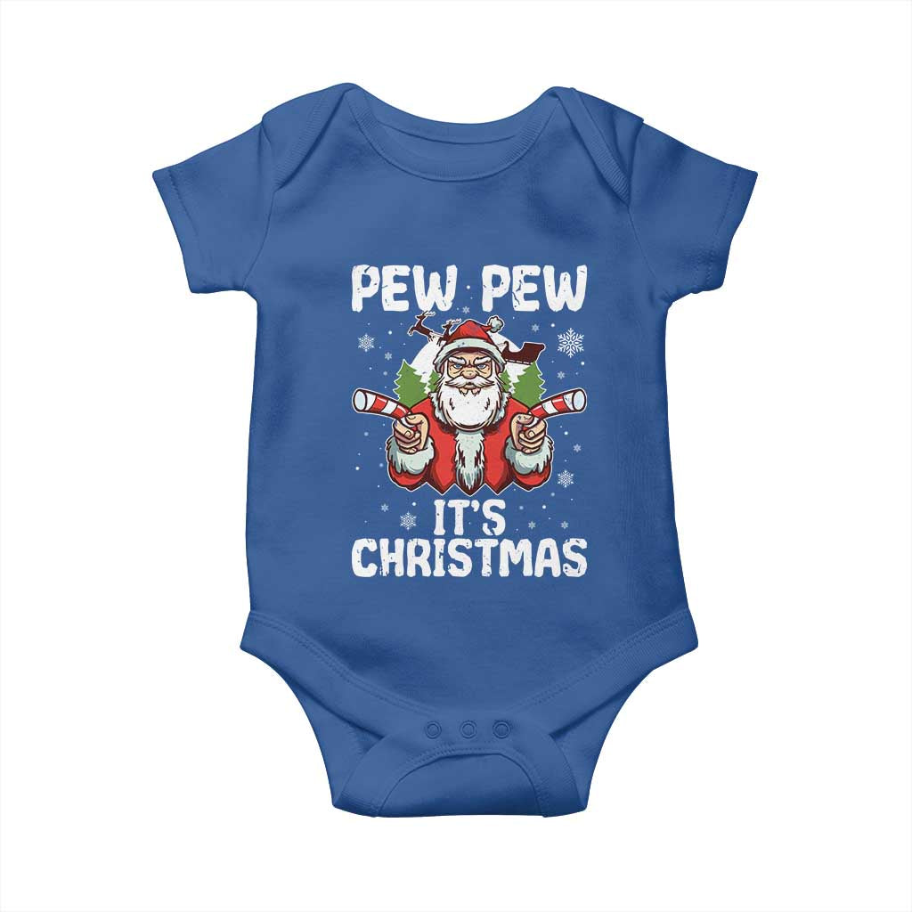Funny Pew Pew Santa Christmas Baby Onesie Angry Santa with Candy Cane Guns Holiday Humor - Wonder Print Shop