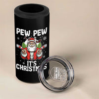 Funny Pew Pew Santa Christmas 4 in 1 Can Cooler Tumbler Angry Santa with Candy Cane Guns Holiday Humor - Wonder Print Shop