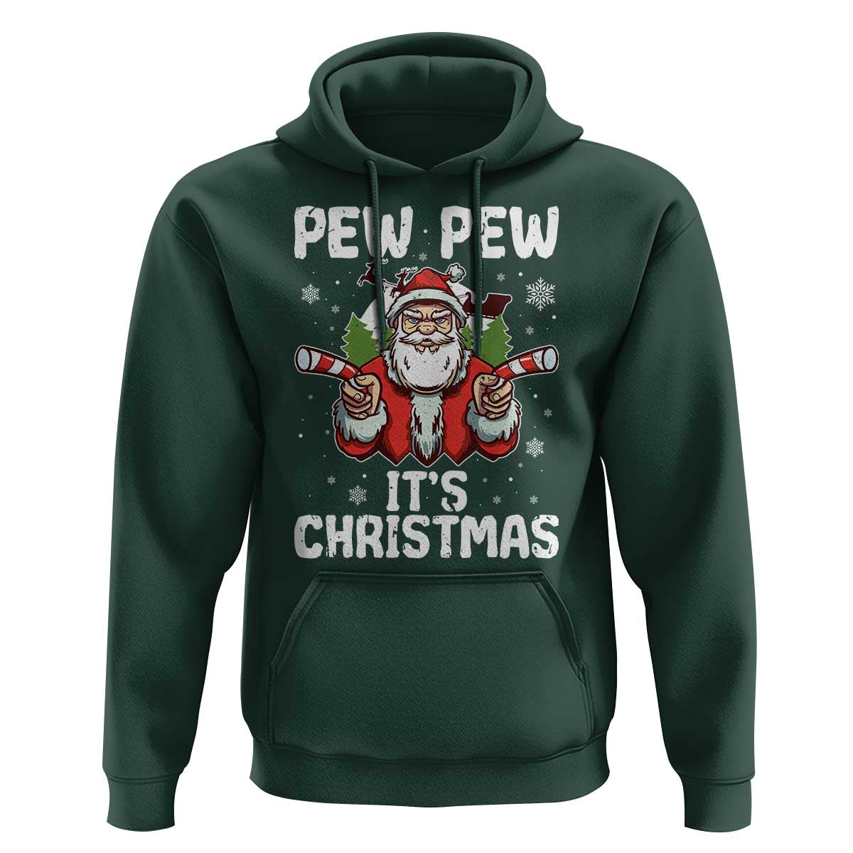 Funny Pew Pew Santa Christmas Hoodie Angry Santa with Candy Cane Guns Holiday Humor - Wonder Print Shop