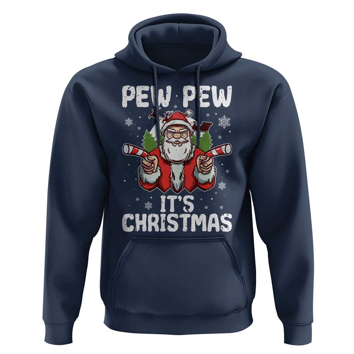 Funny Pew Pew Santa Christmas Hoodie Angry Santa with Candy Cane Guns Holiday Humor - Wonder Print Shop