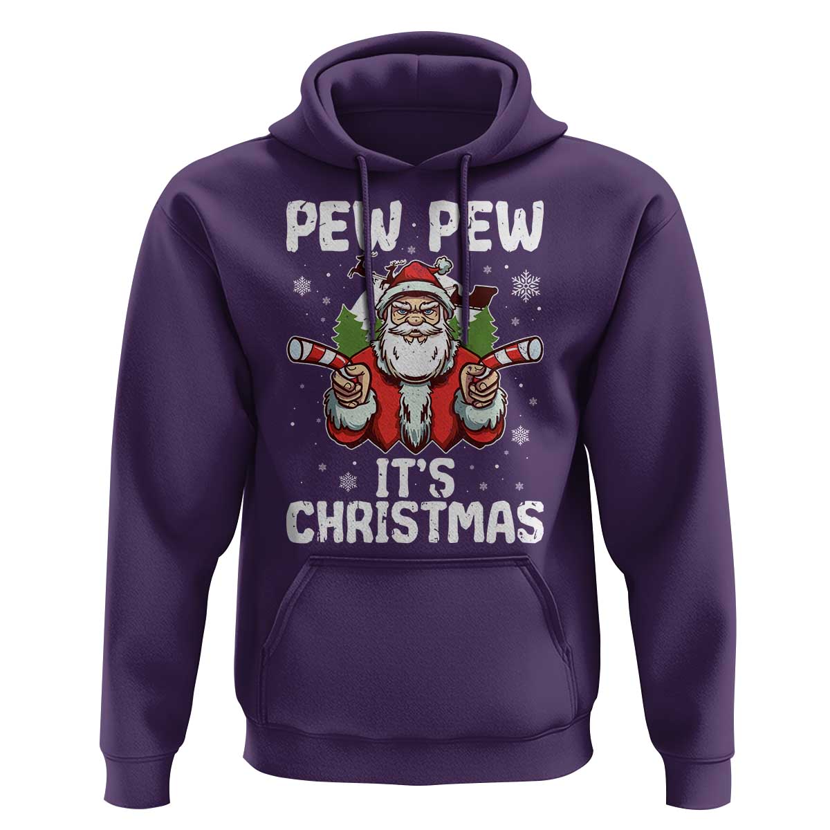 Funny Pew Pew Santa Christmas Hoodie Angry Santa with Candy Cane Guns Holiday Humor - Wonder Print Shop