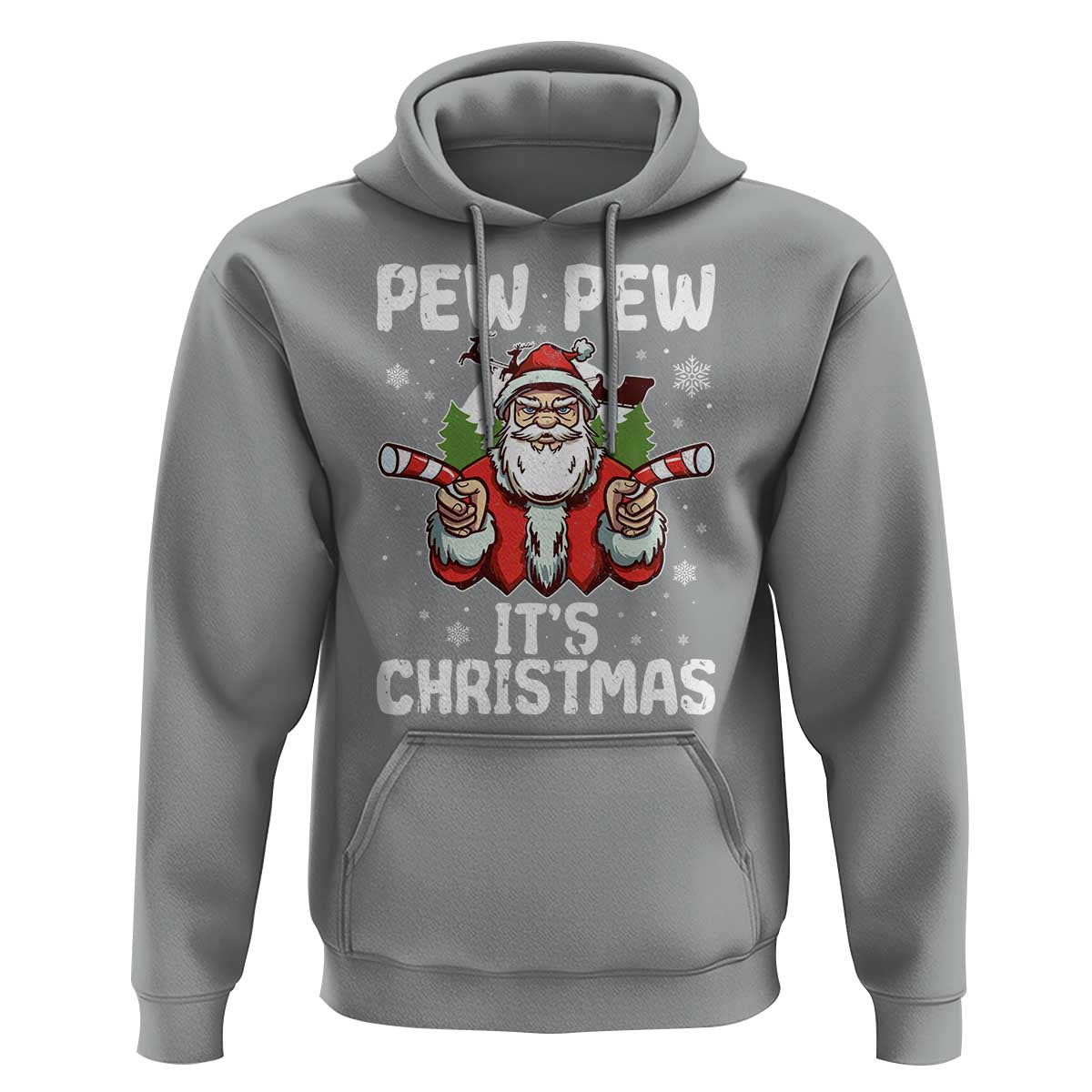 Funny Pew Pew Santa Christmas Hoodie Angry Santa with Candy Cane Guns Holiday Humor - Wonder Print Shop