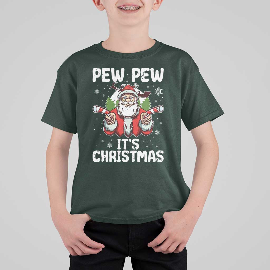 Funny Pew Pew Santa Christmas T Shirt For Kid Angry Santa with Candy Cane Guns Holiday Humor - Wonder Print Shop