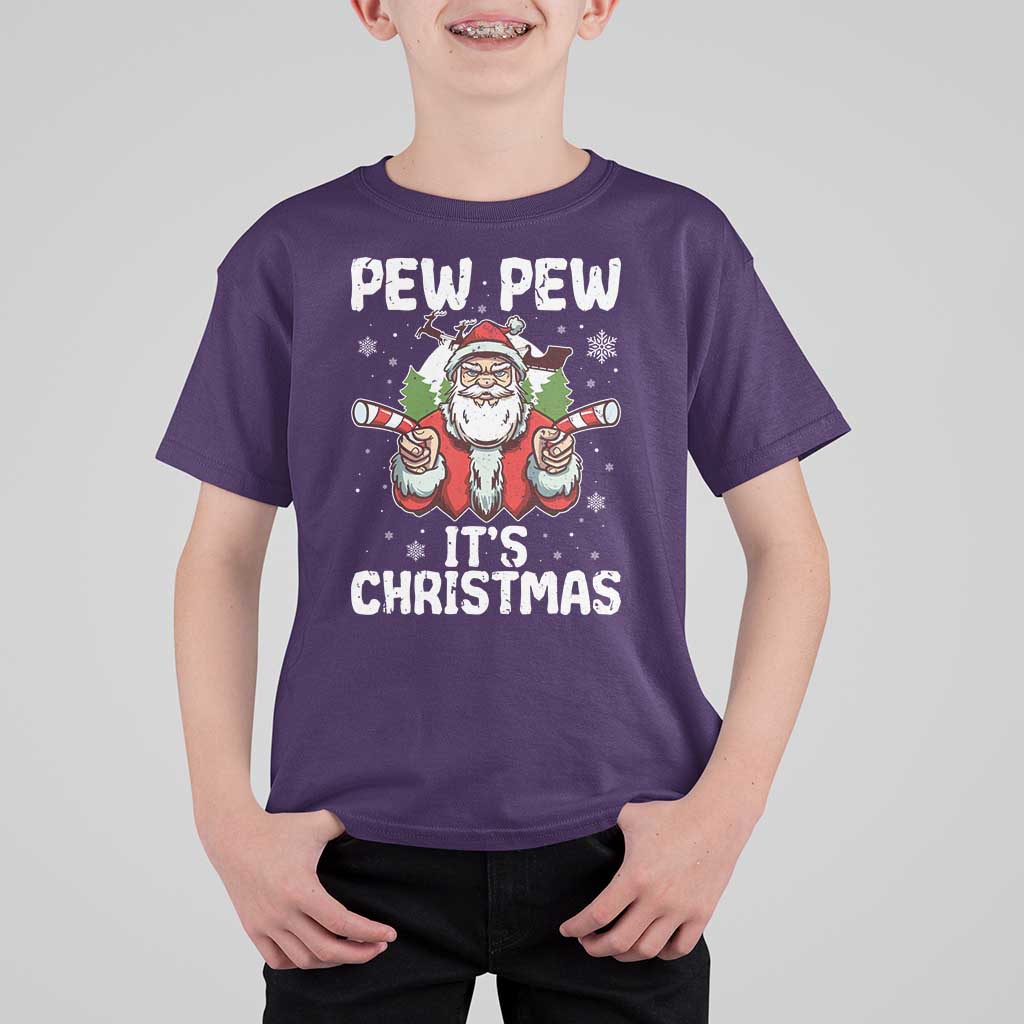 Funny Pew Pew Santa Christmas T Shirt For Kid Angry Santa with Candy Cane Guns Holiday Humor - Wonder Print Shop