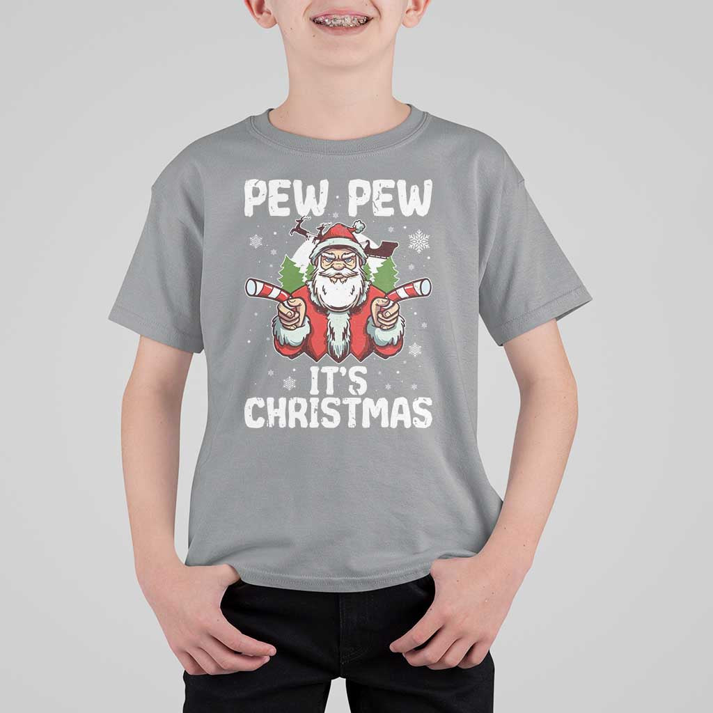 Funny Pew Pew Santa Christmas T Shirt For Kid Angry Santa with Candy Cane Guns Holiday Humor - Wonder Print Shop