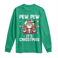 Funny Pew Pew Santa Christmas Long Sleeve Shirt Angry Santa with Candy Cane Guns Holiday Humor - Wonder Print Shop