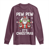 Funny Pew Pew Santa Christmas Long Sleeve Shirt Angry Santa with Candy Cane Guns Holiday Humor - Wonder Print Shop