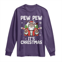 Funny Pew Pew Santa Christmas Long Sleeve Shirt Angry Santa with Candy Cane Guns Holiday Humor - Wonder Print Shop