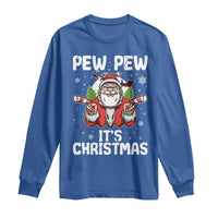 Funny Pew Pew Santa Christmas Long Sleeve Shirt Angry Santa with Candy Cane Guns Holiday Humor - Wonder Print Shop