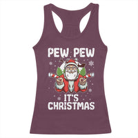 Funny Pew Pew Santa Christmas Racerback Tank Top Angry Santa with Candy Cane Guns Holiday Humor - Wonder Print Shop