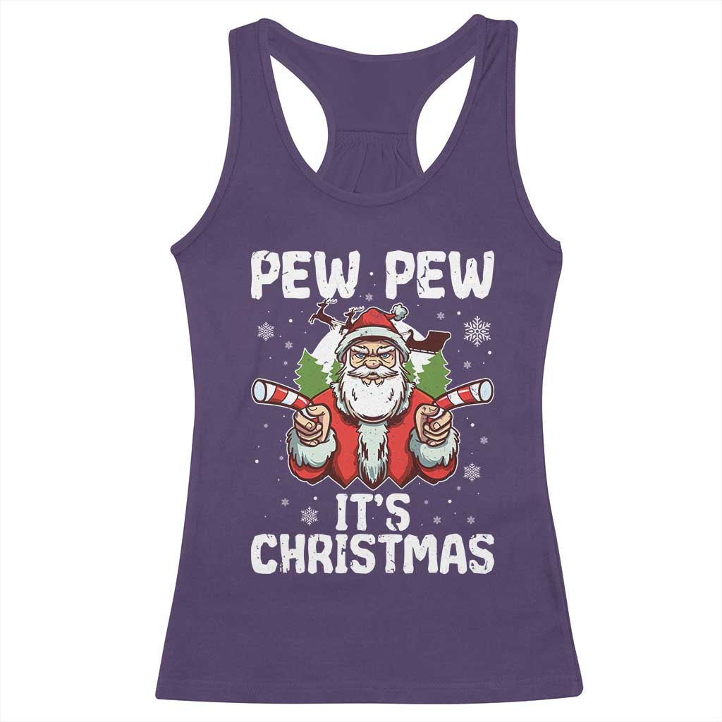 Funny Pew Pew Santa Christmas Racerback Tank Top Angry Santa with Candy Cane Guns Holiday Humor - Wonder Print Shop