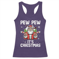 Funny Pew Pew Santa Christmas Racerback Tank Top Angry Santa with Candy Cane Guns Holiday Humor - Wonder Print Shop