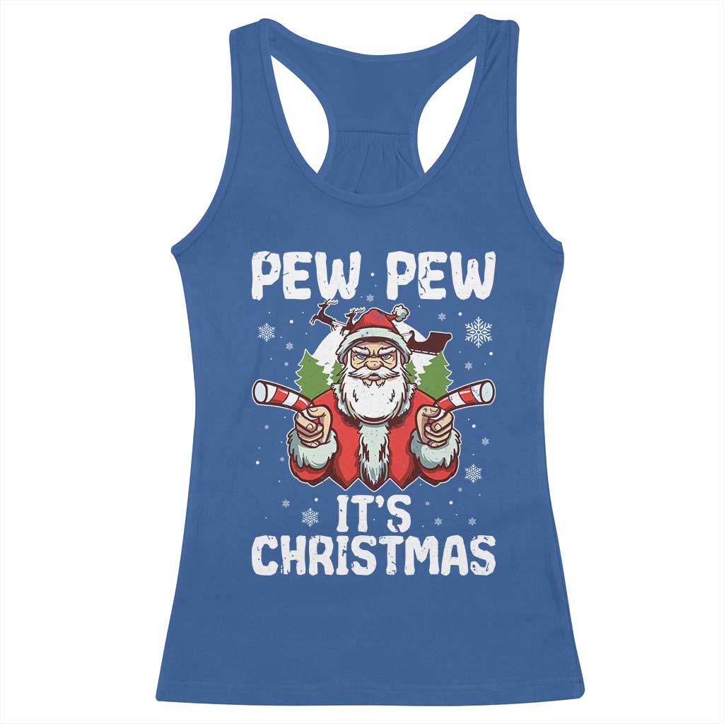 Funny Pew Pew Santa Christmas Racerback Tank Top Angry Santa with Candy Cane Guns Holiday Humor - Wonder Print Shop