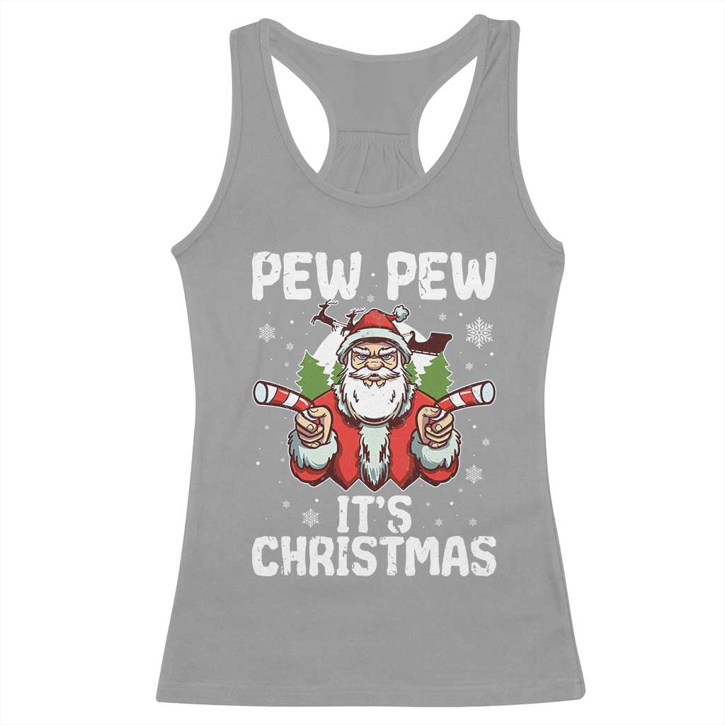 Funny Pew Pew Santa Christmas Racerback Tank Top Angry Santa with Candy Cane Guns Holiday Humor - Wonder Print Shop