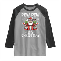 Funny Pew Pew Santa Christmas Raglan Shirt Angry Santa with Candy Cane Guns Holiday Humor - Wonder Print Shop