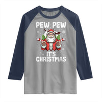 Funny Pew Pew Santa Christmas Raglan Shirt Angry Santa with Candy Cane Guns Holiday Humor - Wonder Print Shop