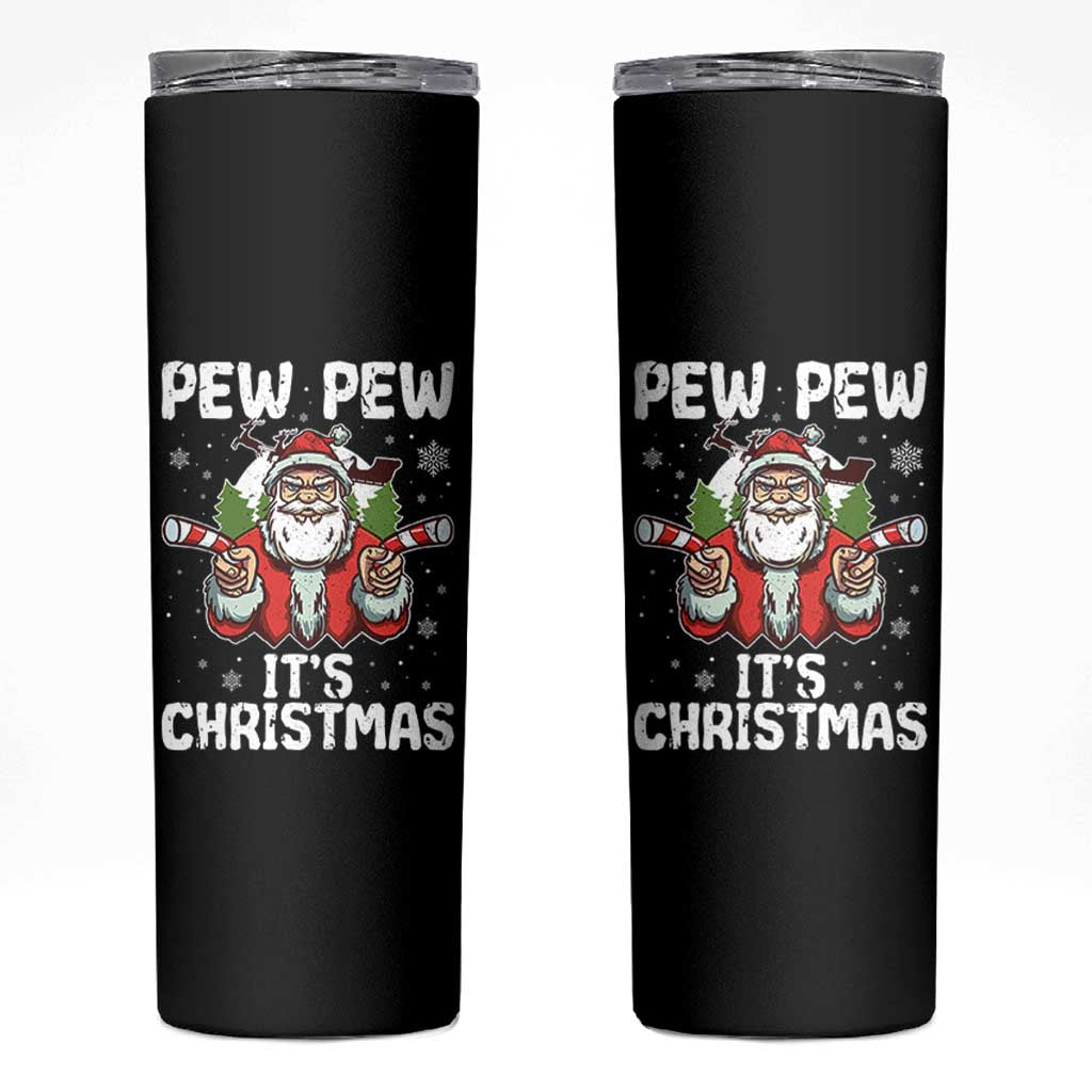 Funny Pew Pew Santa Christmas Skinny Tumbler Angry Santa with Candy Cane Guns Holiday Humor - Wonder Print Shop