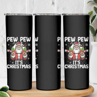 Funny Pew Pew Santa Christmas Skinny Tumbler Angry Santa with Candy Cane Guns Holiday Humor - Wonder Print Shop