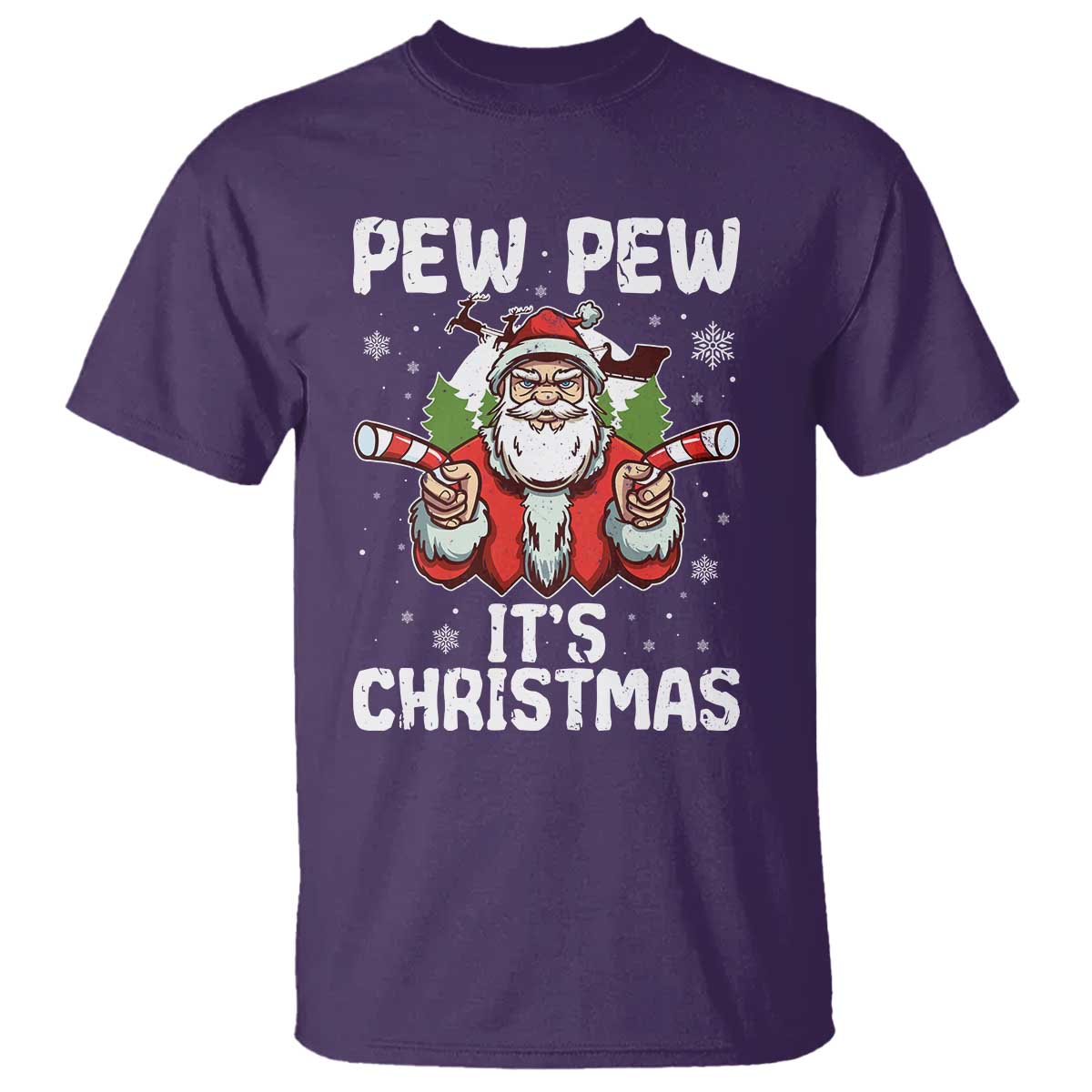Funny Pew Pew Santa Christmas T Shirt Angry Santa with Candy Cane Guns Holiday Humor - Wonder Print Shop