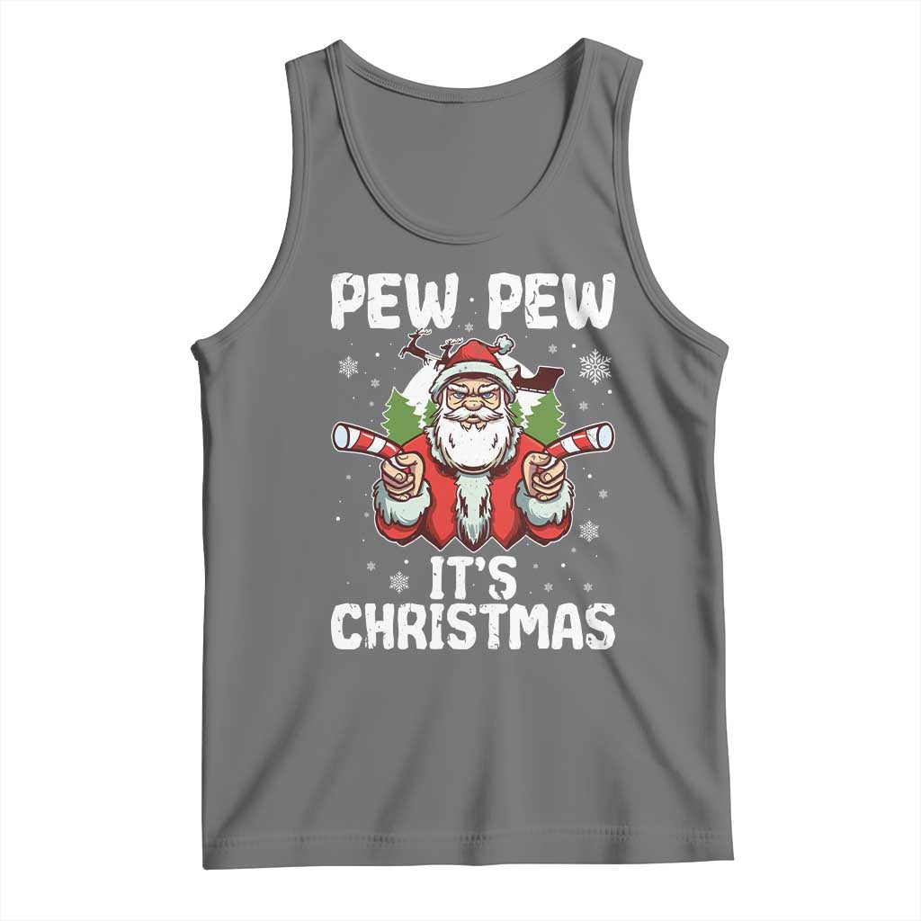 Funny Pew Pew Santa Christmas Tank Top Angry Santa with Candy Cane Guns Holiday Humor - Wonder Print Shop