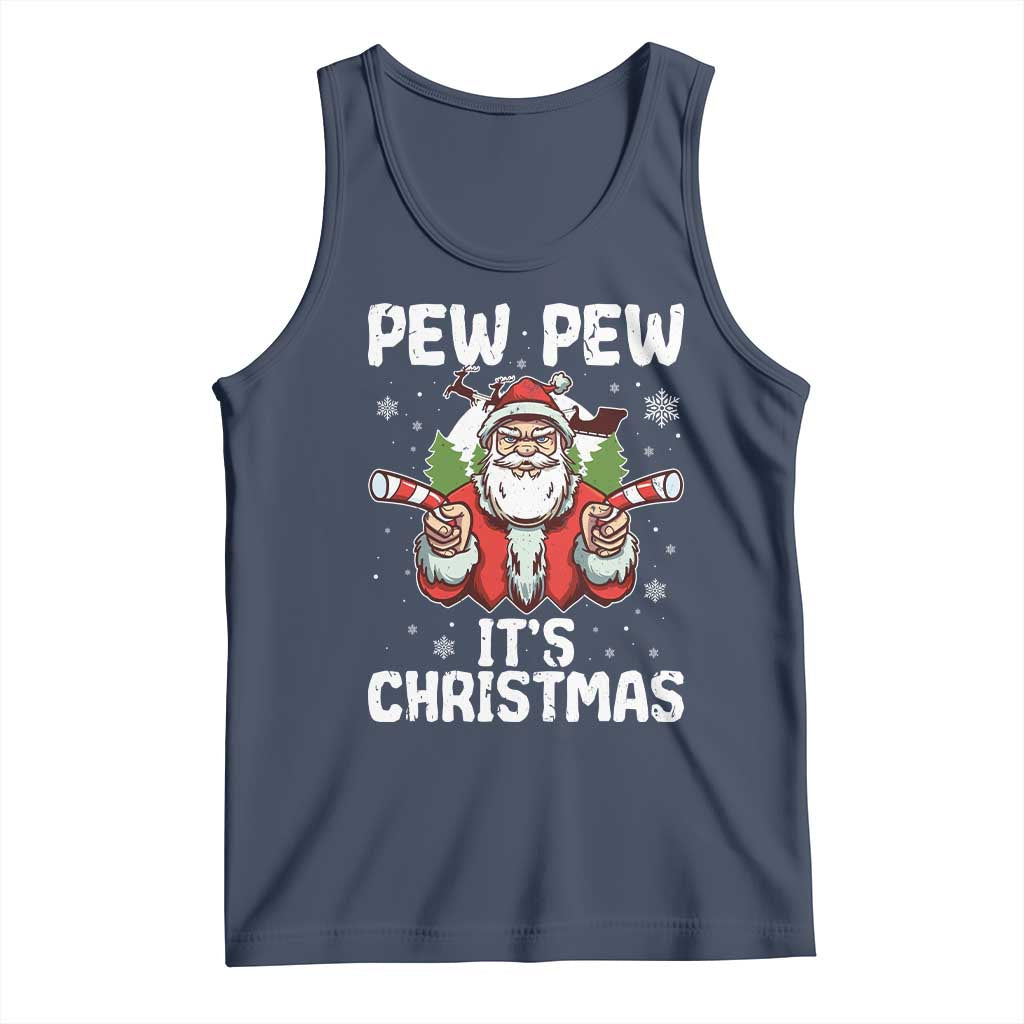 Funny Pew Pew Santa Christmas Tank Top Angry Santa with Candy Cane Guns Holiday Humor - Wonder Print Shop