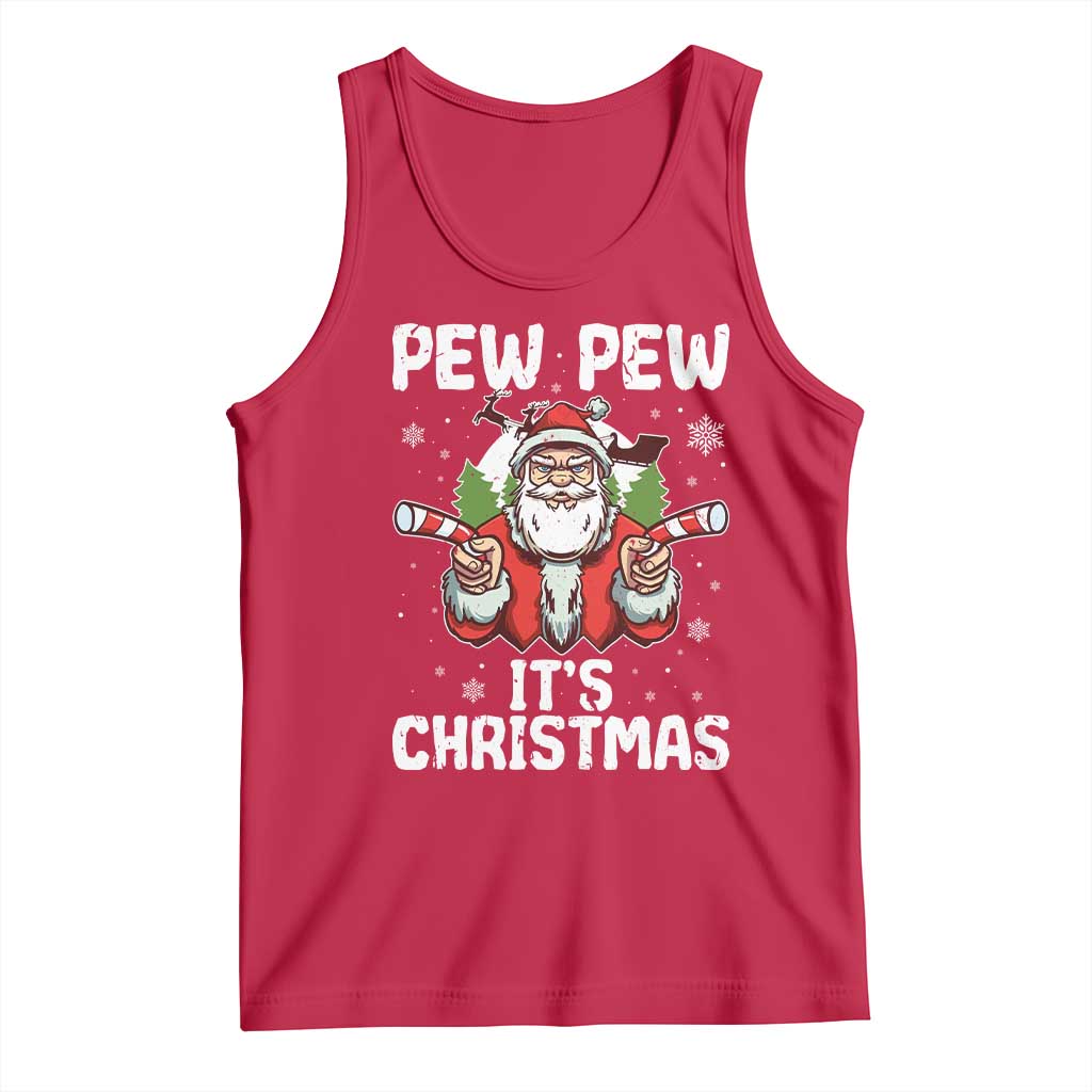 Funny Pew Pew Santa Christmas Tank Top Angry Santa with Candy Cane Guns Holiday Humor - Wonder Print Shop