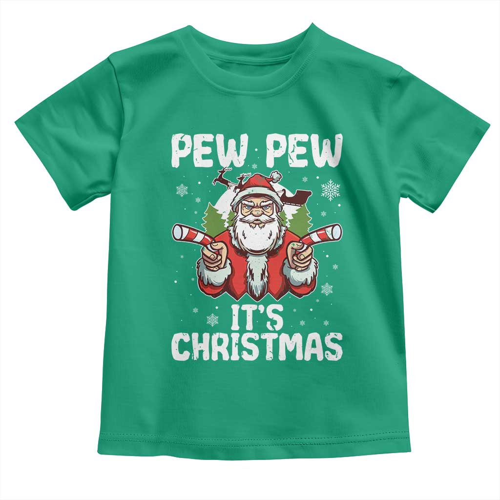 Funny Pew Pew Santa Christmas Toddler T Shirt Angry Santa with Candy Cane Guns Holiday Humor - Wonder Print Shop