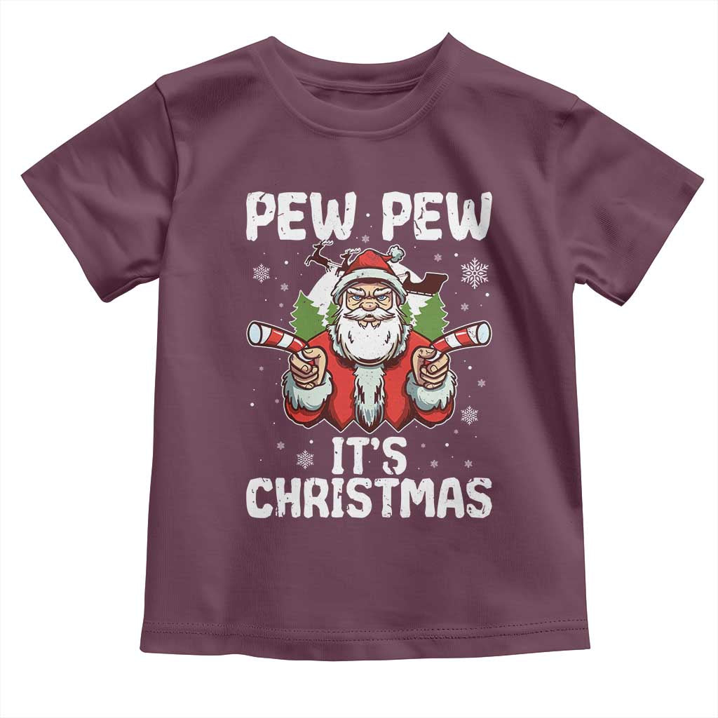Funny Pew Pew Santa Christmas Toddler T Shirt Angry Santa with Candy Cane Guns Holiday Humor - Wonder Print Shop
