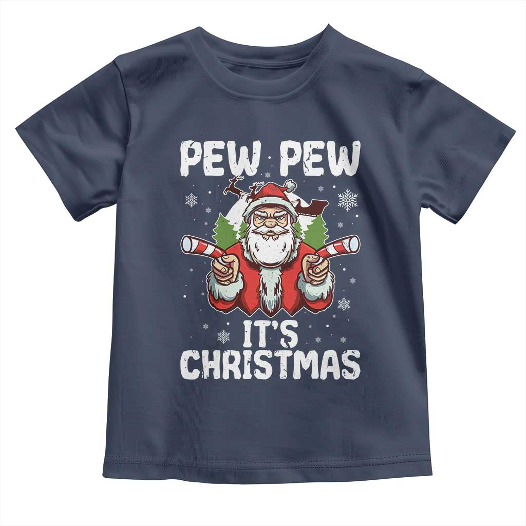 Funny Pew Pew Santa Christmas Toddler T Shirt Angry Santa with Candy Cane Guns Holiday Humor - Wonder Print Shop