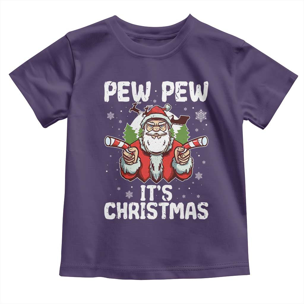 Funny Pew Pew Santa Christmas Toddler T Shirt Angry Santa with Candy Cane Guns Holiday Humor - Wonder Print Shop
