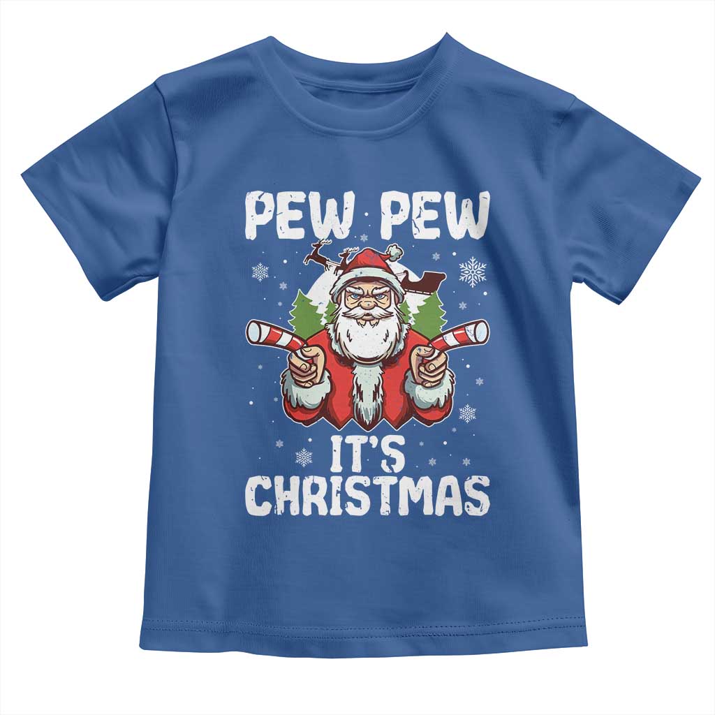 Funny Pew Pew Santa Christmas Toddler T Shirt Angry Santa with Candy Cane Guns Holiday Humor - Wonder Print Shop