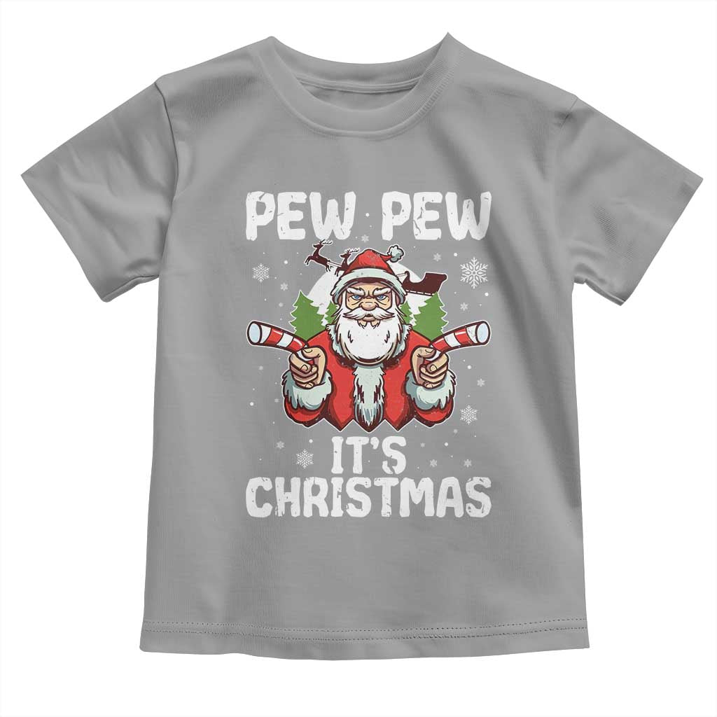 Funny Pew Pew Santa Christmas Toddler T Shirt Angry Santa with Candy Cane Guns Holiday Humor - Wonder Print Shop