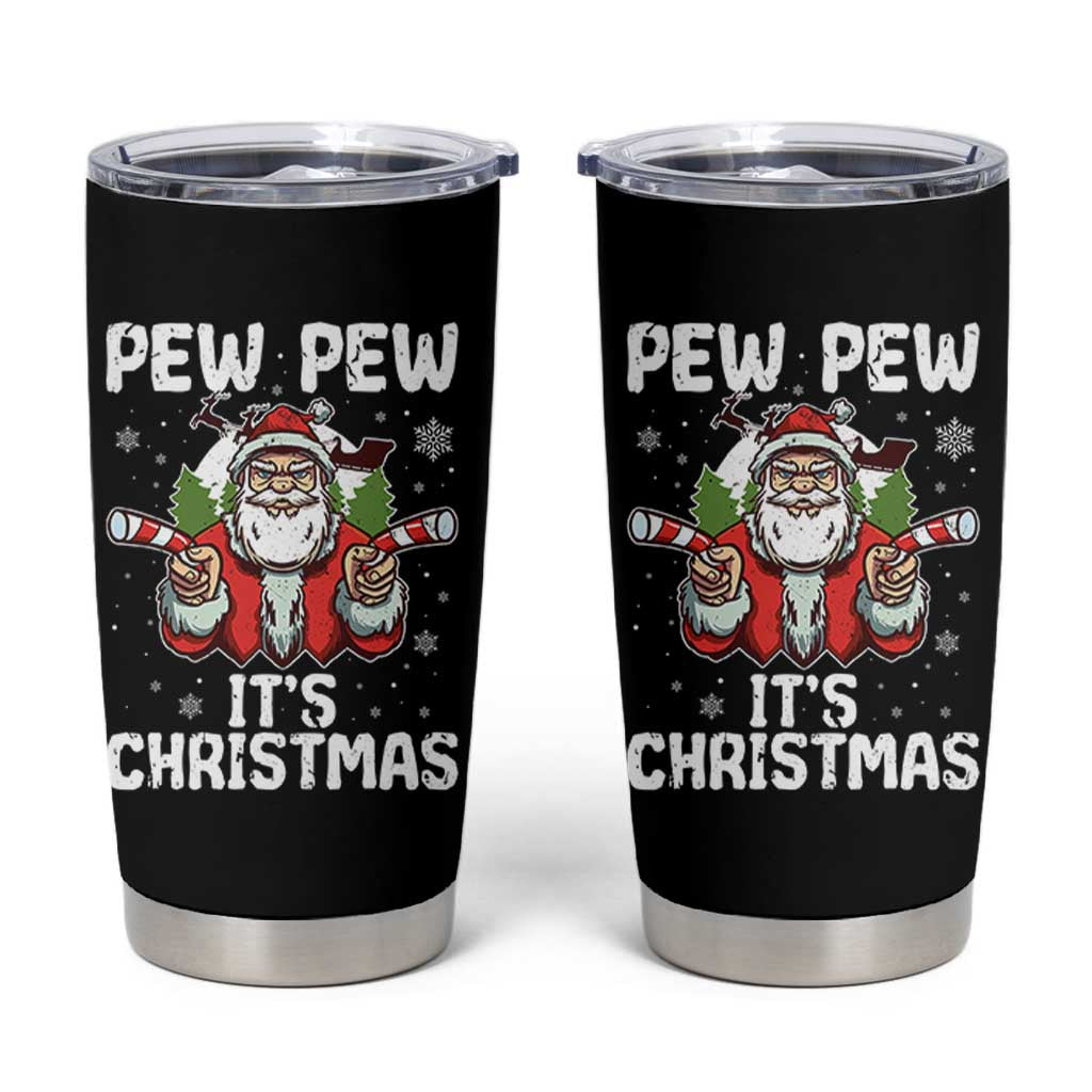 Funny Pew Pew Santa Christmas Tumbler Cup Angry Santa with Candy Cane Guns Holiday Humor - Wonder Print Shop