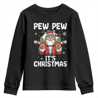 Funny Pew Pew Santa Christmas Youth Sweatshirt Angry Santa with Candy Cane Guns Holiday Humor - Wonder Print Shop