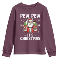 Funny Pew Pew Santa Christmas Youth Sweatshirt Angry Santa with Candy Cane Guns Holiday Humor - Wonder Print Shop