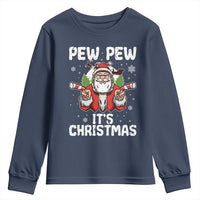 Funny Pew Pew Santa Christmas Youth Sweatshirt Angry Santa with Candy Cane Guns Holiday Humor - Wonder Print Shop
