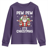 Funny Pew Pew Santa Christmas Youth Sweatshirt Angry Santa with Candy Cane Guns Holiday Humor - Wonder Print Shop