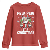 Funny Pew Pew Santa Christmas Youth Sweatshirt Angry Santa with Candy Cane Guns Holiday Humor - Wonder Print Shop