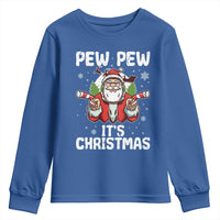 Funny Pew Pew Santa Christmas Youth Sweatshirt Angry Santa with Candy Cane Guns Holiday Humor - Wonder Print Shop