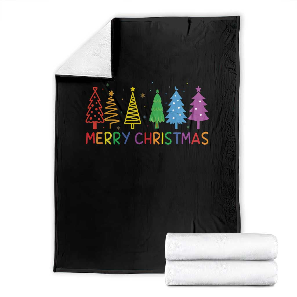 Colorful Rainbow Christmas Trees Throw Blanket Merry Xmas Fun Festive Holiday Pride Gift - Wonder Print Shop