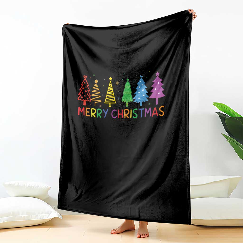 Colorful Rainbow Christmas Trees Throw Blanket Merry Xmas Fun Festive Holiday Pride Gift - Wonder Print Shop
