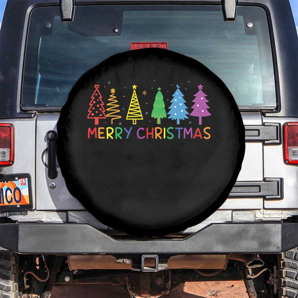 Colorful Rainbow Christmas Trees Spare Tire Cover Merry Xmas Fun Festive Holiday Pride Gift - Wonder Print Shop