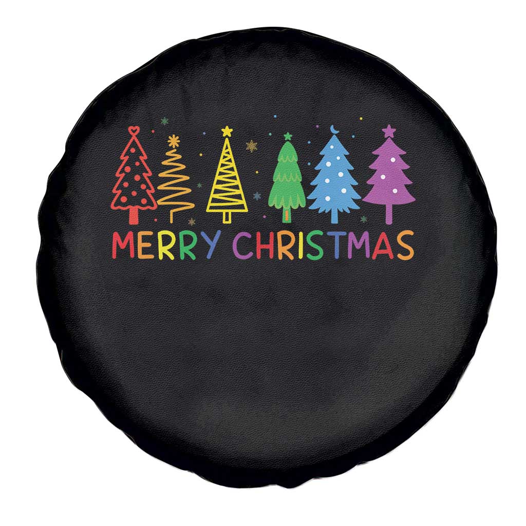 Colorful Rainbow Christmas Trees Spare Tire Cover Merry Xmas Fun Festive Holiday Pride Gift - Wonder Print Shop