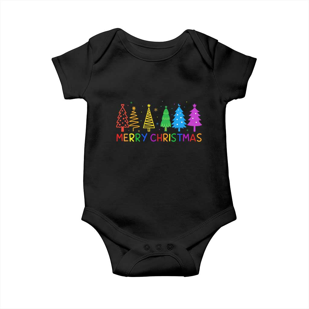 Colorful Rainbow Christmas Trees Baby Onesie Merry Xmas Fun Festive Holiday Pride Gift - Wonder Print Shop