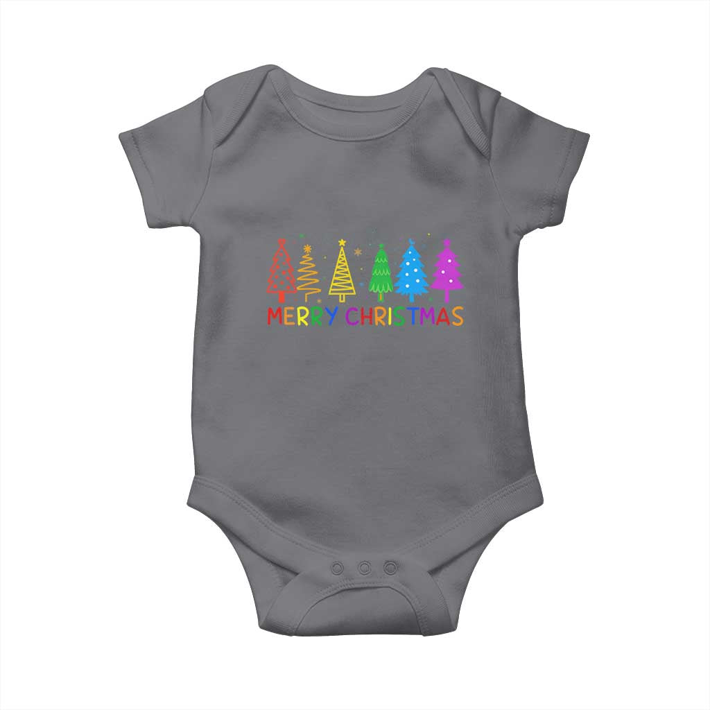 Colorful Rainbow Christmas Trees Baby Onesie Merry Xmas Fun Festive Holiday Pride Gift - Wonder Print Shop