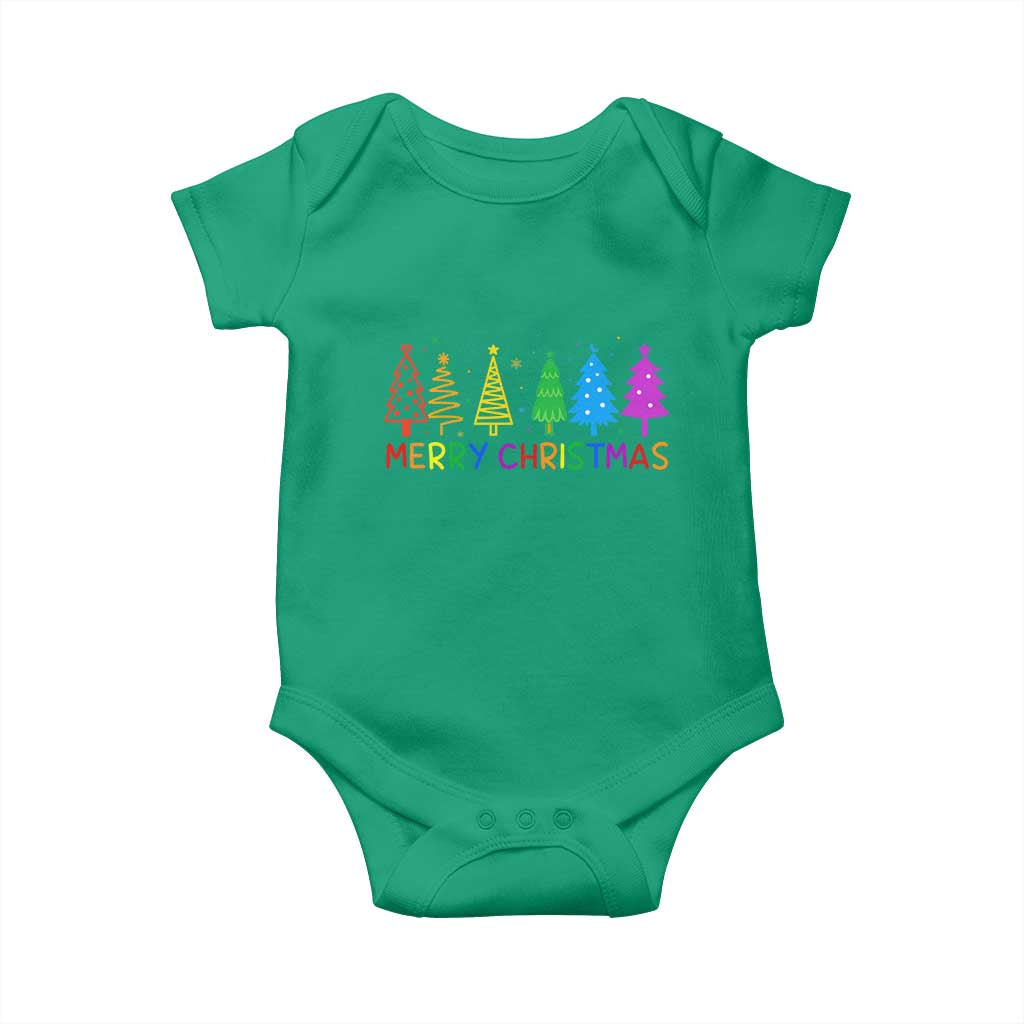 Colorful Rainbow Christmas Trees Baby Onesie Merry Xmas Fun Festive Holiday Pride Gift - Wonder Print Shop