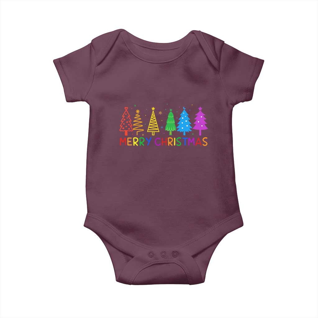 Colorful Rainbow Christmas Trees Baby Onesie Merry Xmas Fun Festive Holiday Pride Gift - Wonder Print Shop