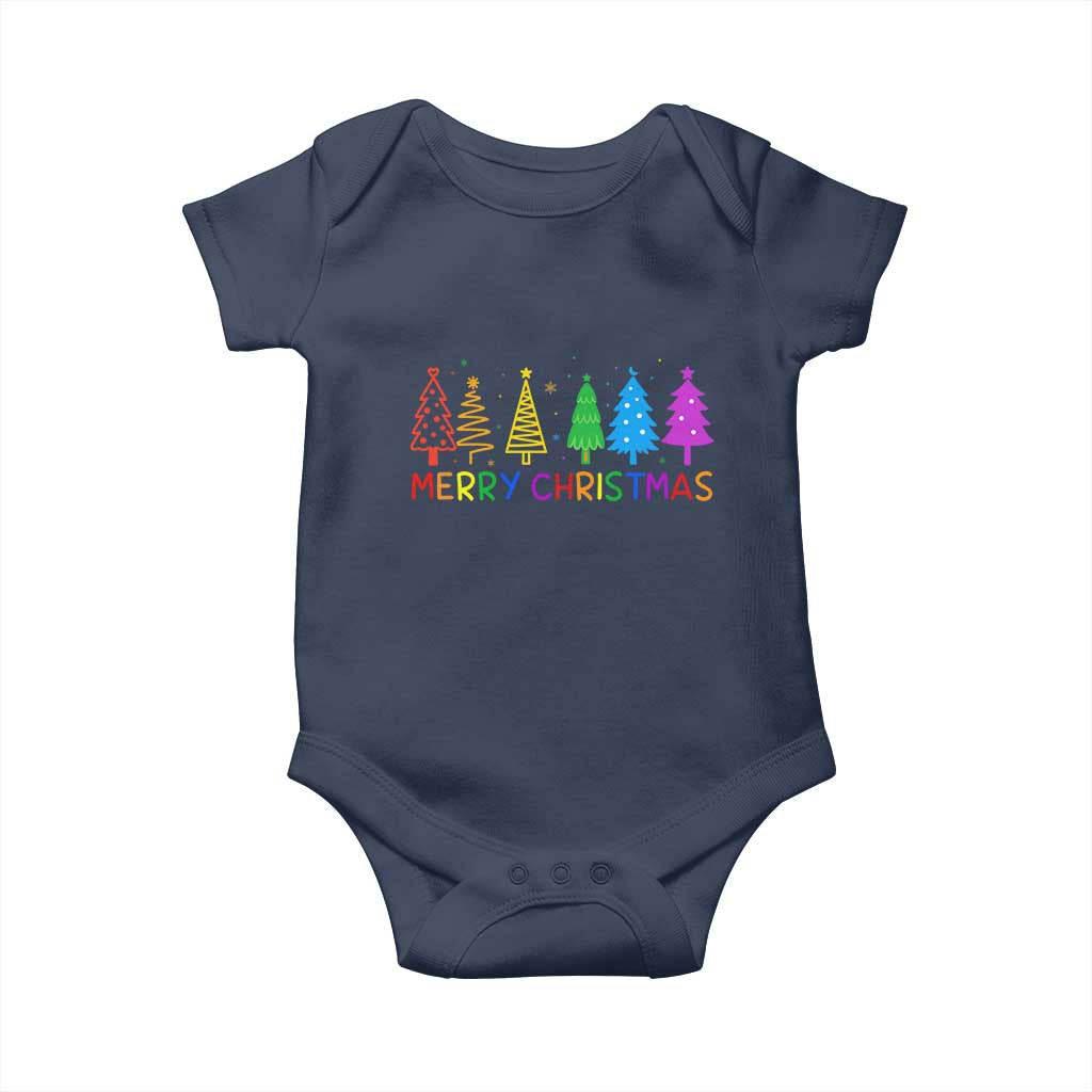 Colorful Rainbow Christmas Trees Baby Onesie Merry Xmas Fun Festive Holiday Pride Gift - Wonder Print Shop